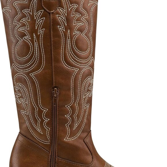 Women's Cowgirl Boots Leather Mid Calf Western Embroidered Pointed Toe - Picture 7 of 7